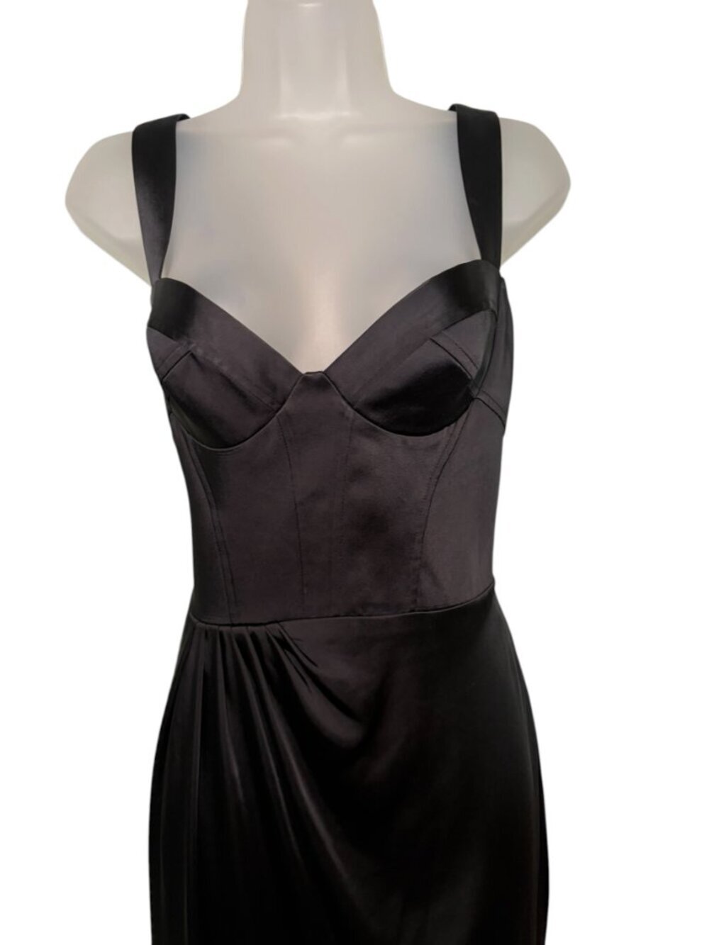 Marchesa Notte Black Satin Bustier Gown Slit Size 6 NWT - Picture 4 of 9